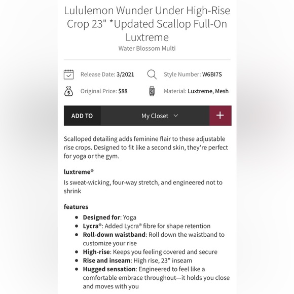 lululemon | size 6 Wunder Under High-Rise Crop Scallop Water Blossom Multi - Picture 5 of 9